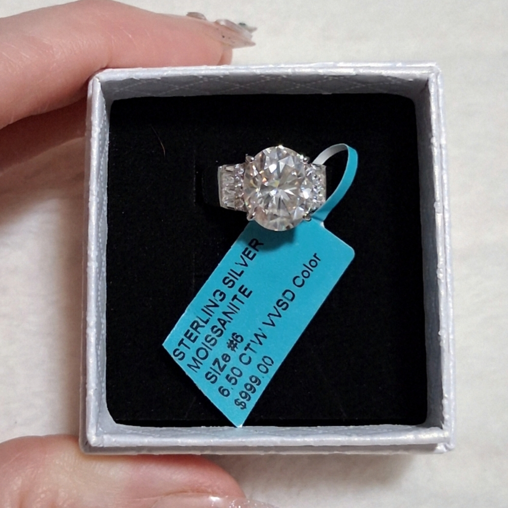 925 Moissanite 6.50 CTW Sterling Silver Ring Sz 6